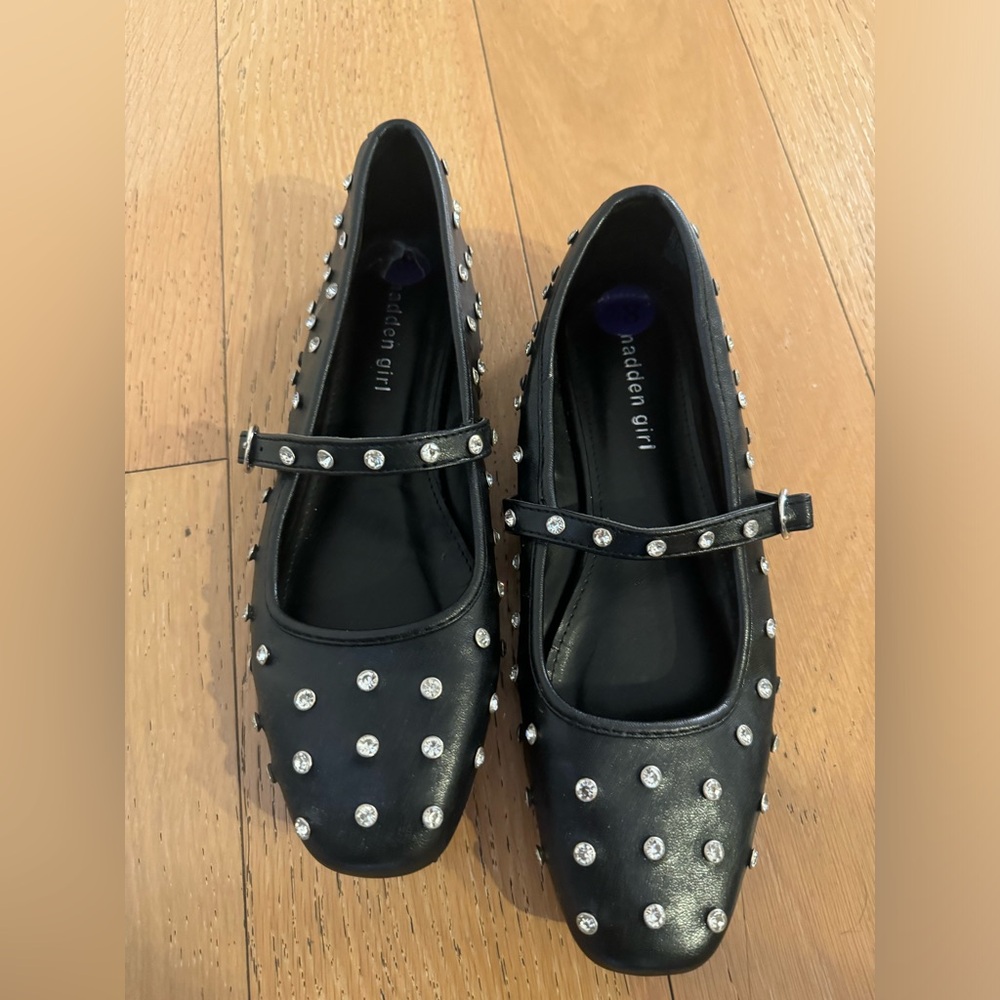 Madden Girl Black Flats with Silver Studs